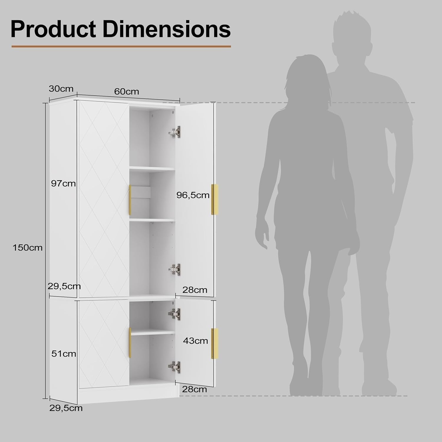 Tall Kitchen Cupboard White 4-Door Buffet Cabinet Storage Unit