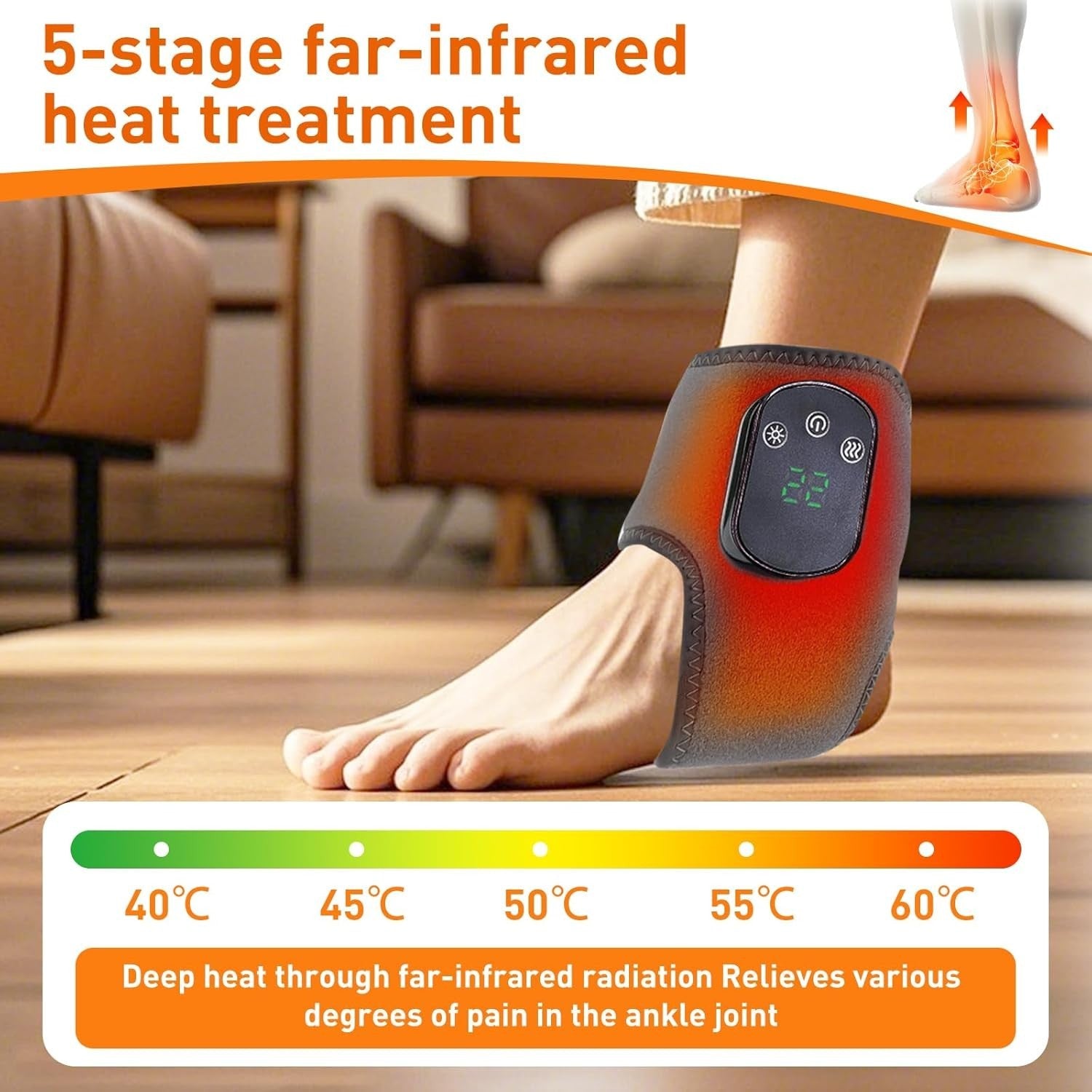 Heated Foot & Ankle Massager Wrap Pain Relief 5 Heat Levels Wireless