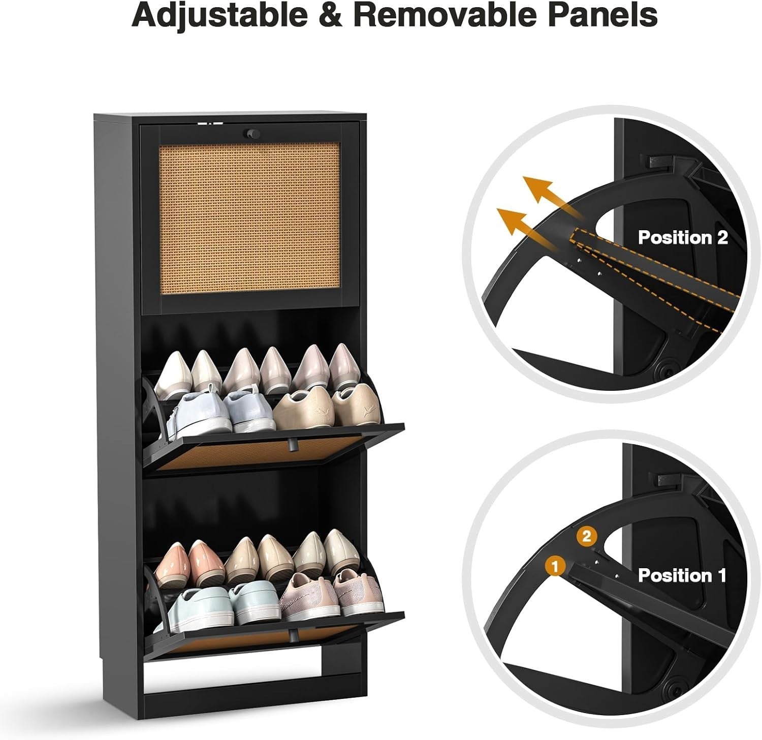 Rattan Shoe Cabinet 3 Flip Drawer Storage Cupboard Adjustable Shelves 51x122cm