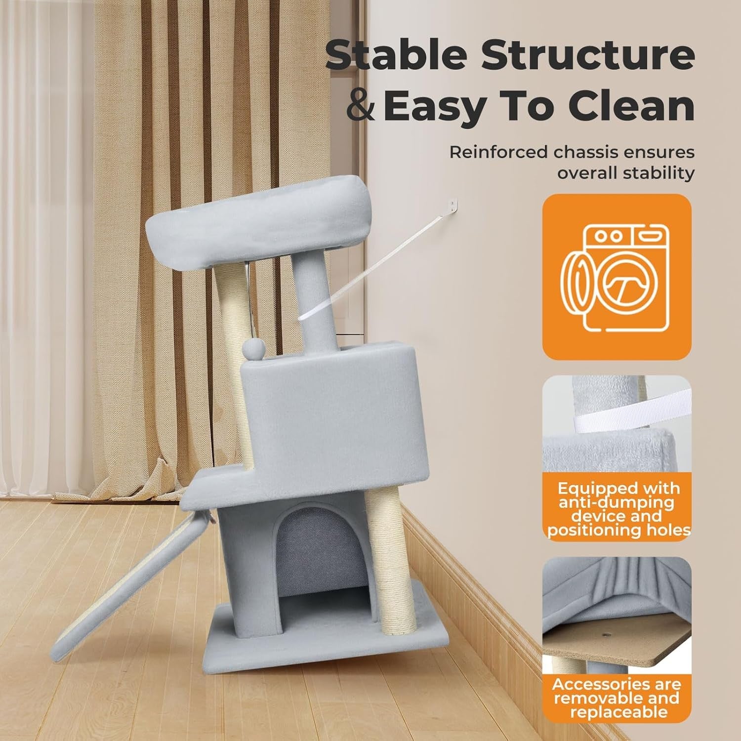 Small Cat Tree 90cm Cat Tower with Condo Scratch Posts Compact Indoor