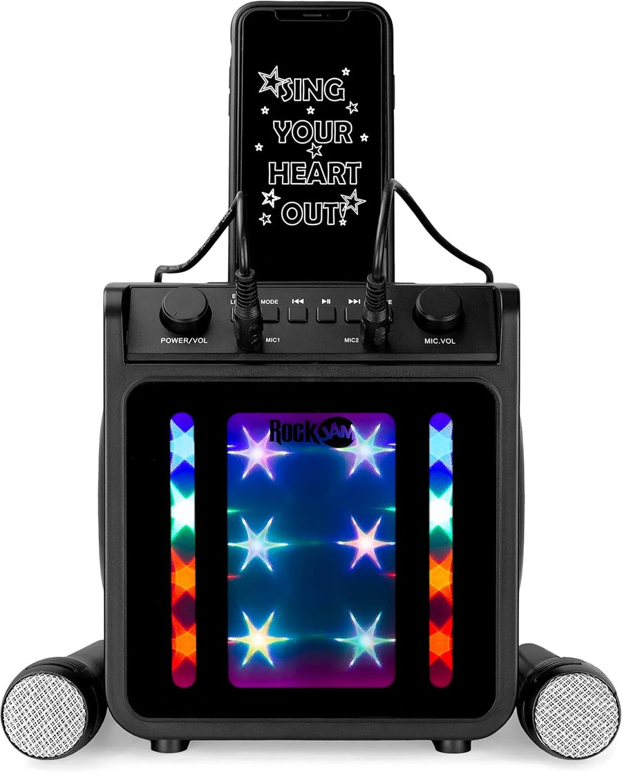 Bluetooth Karaoke Machine 10W with 2 Mics LED Speaker