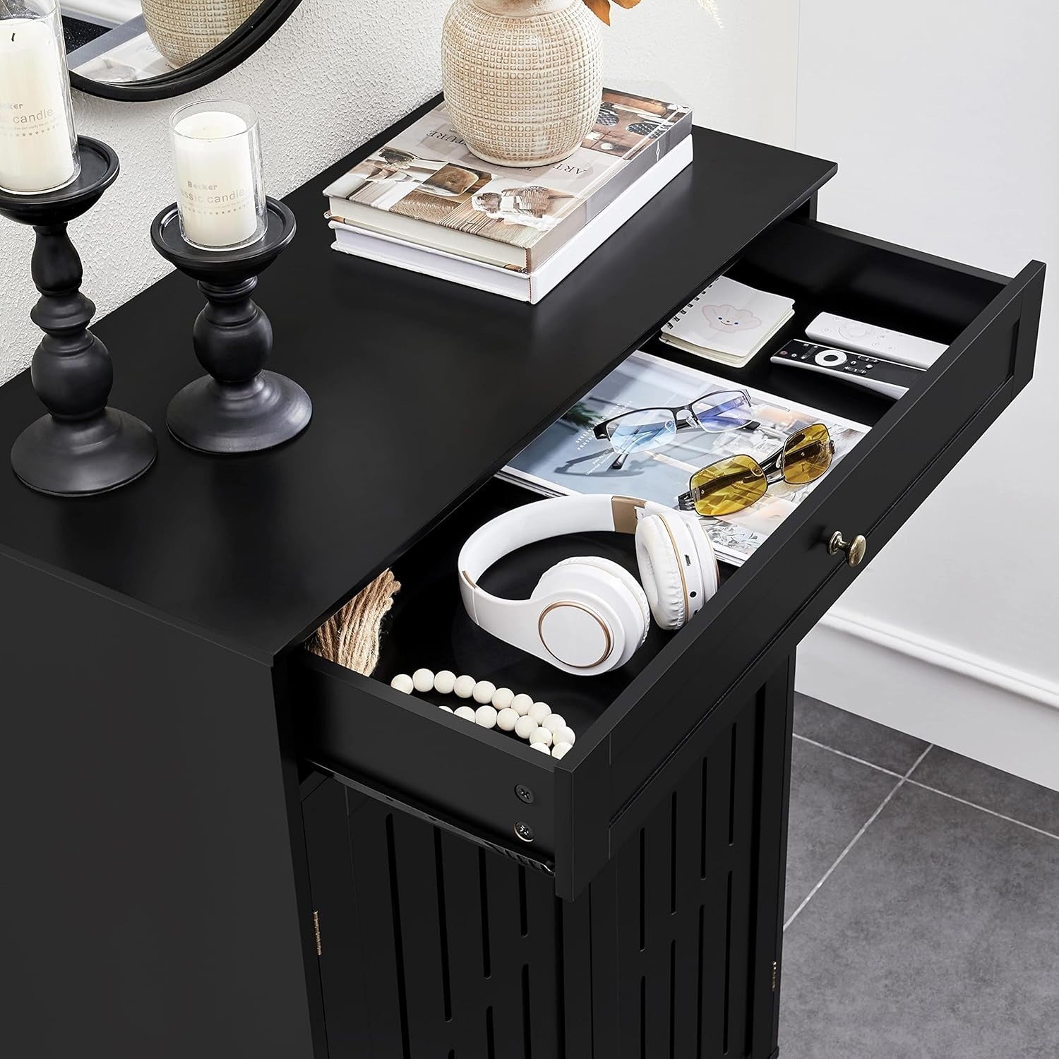 5-Tier Black Shoe Cabinet with Drawer – Modern Storage Unit, Adjustable Shelves