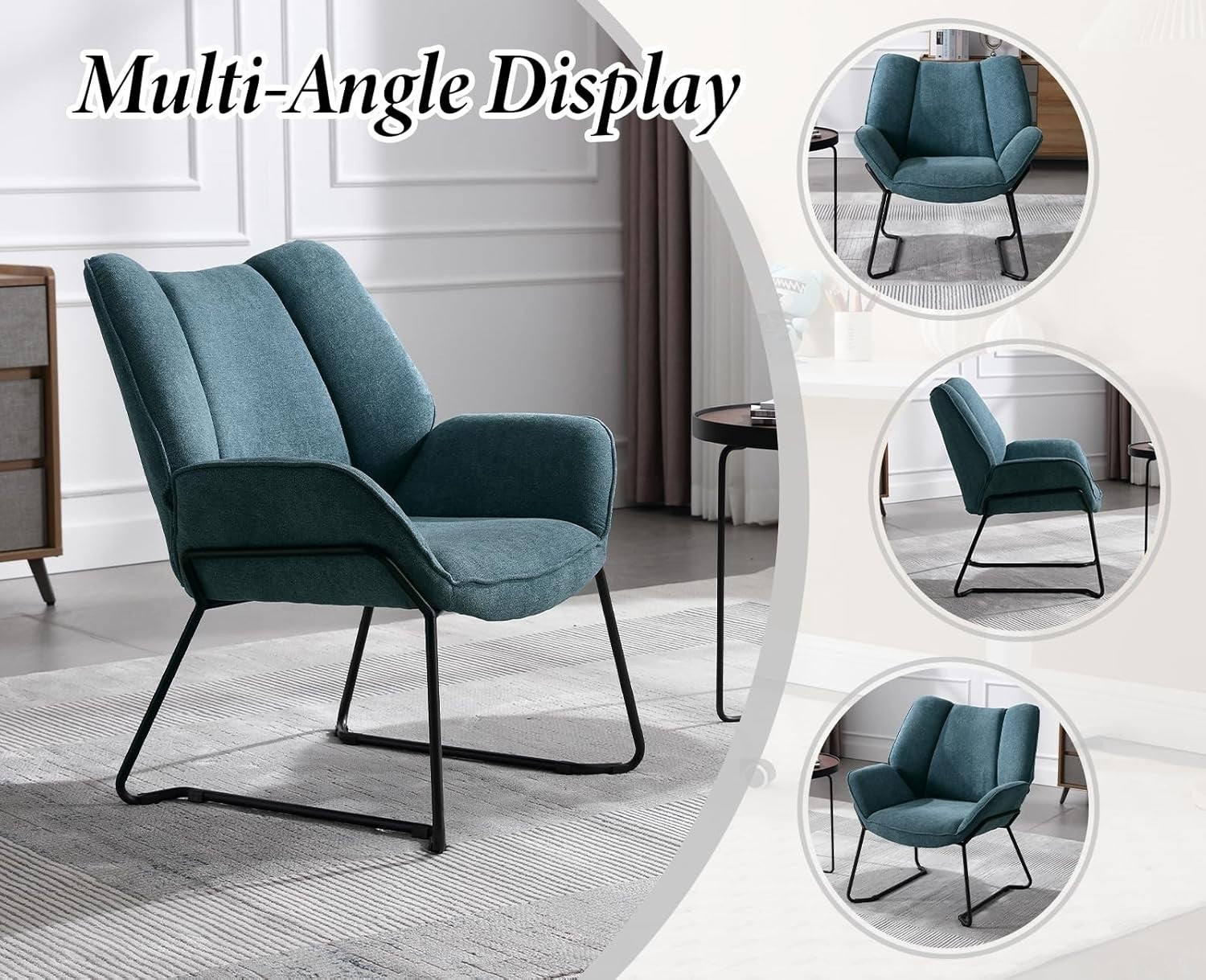 Blue Chenille Accent Tub Chair Metal Legs Armchair for Lounge Bedroom
