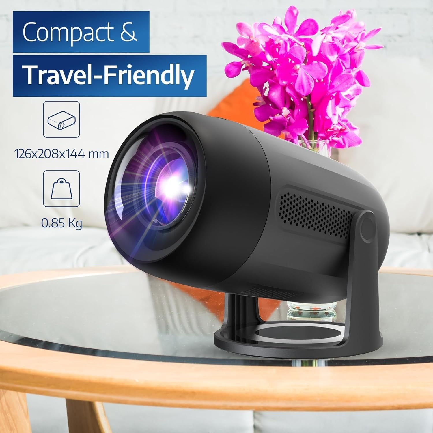 1080P Home Theater Projector WiFi 6 180° Rotatable Stereo 80”