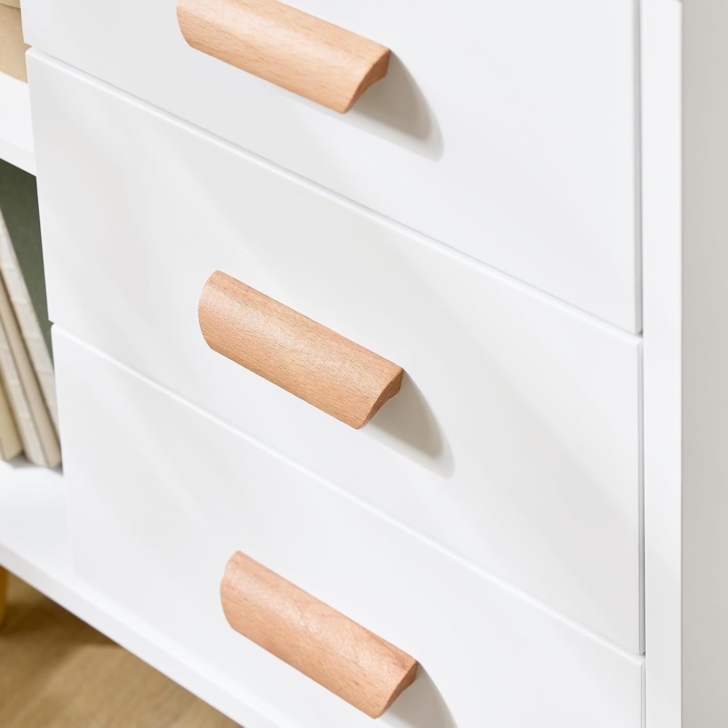 Modern White 3 Drawer Bedside Table with Shelves – Scandinavian Storage Unit