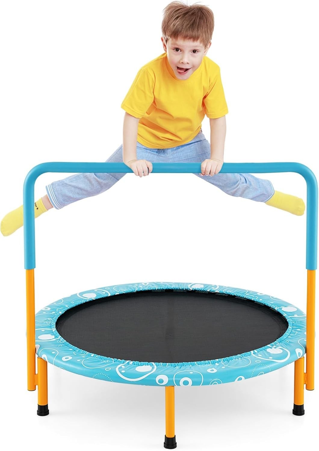 36in Kids Mini Trampoline Foldable Quiet Rebounder Handle Indoor