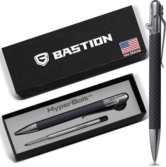 Luxury Carbon Fibre & Stainless Steel Ballpoint Pen – Slim, Bolt Action, Gift