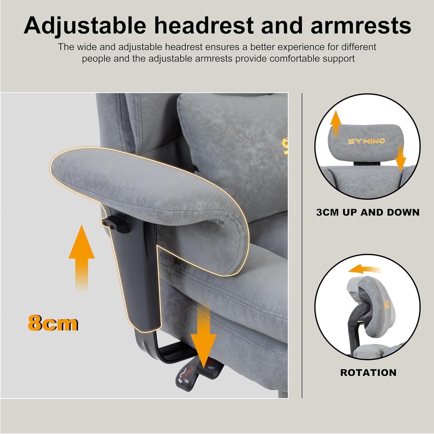 Gaming Chair with Footrest Ergonomic PU Leather Recliner Grey