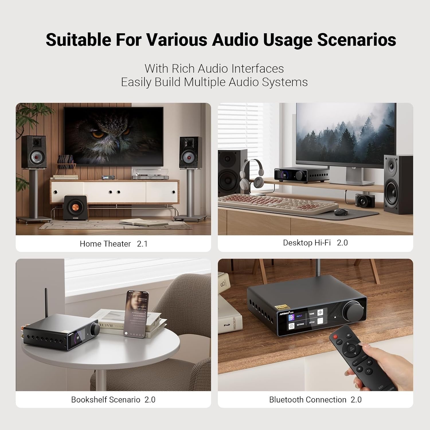 300W x2 HiFi DAC Amplifier Bluetooth 5.1 USB Optical 48V