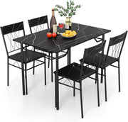 Black Marble Dining Table Set with 4 Chairs | Compact Kitchen & Living