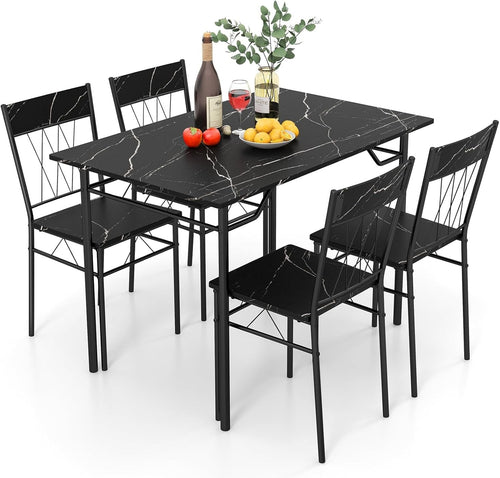 Black Marble Dining Table Set with 4 Chairs | Compact Kitchen & Living