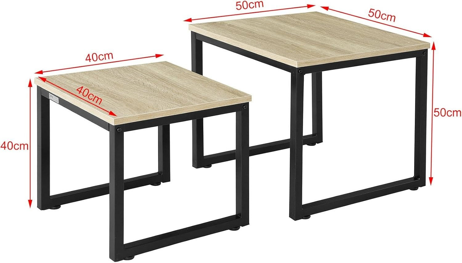 2pc Nested End Tables Natural Wood & Black Metal Frame Coffee Side Lamp Set