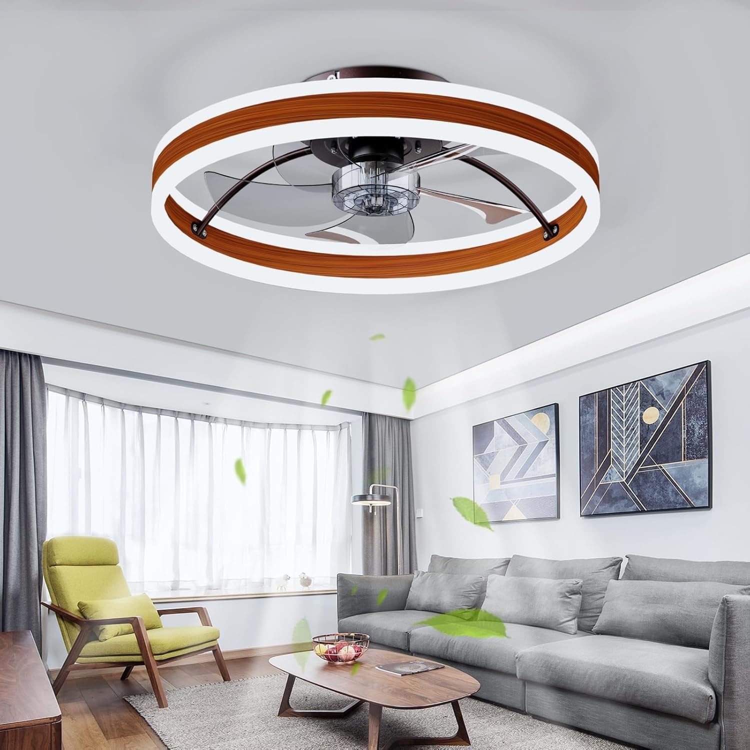 50CM LED Ceiling Fan with Lights, 6 Speeds, Remote & App Control, Brown