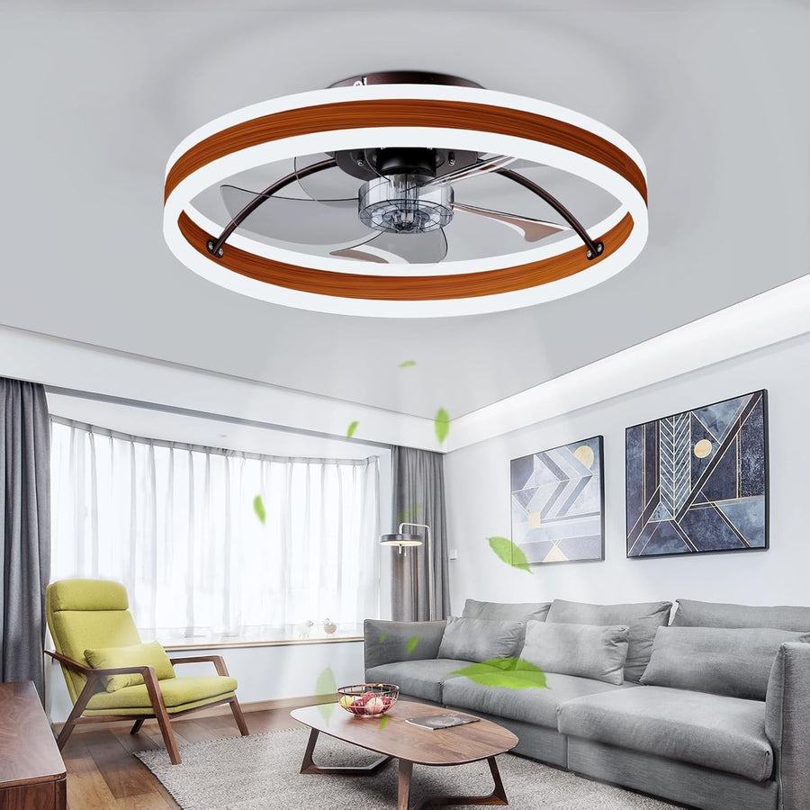 50CM LED Ceiling Fan with Lights, 6 Speeds, Remote & App Control, Brown