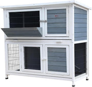 4ft Double Decker Rabbit Hutch Outdoor Wooden Guinea Pig Cage Ramp Trays