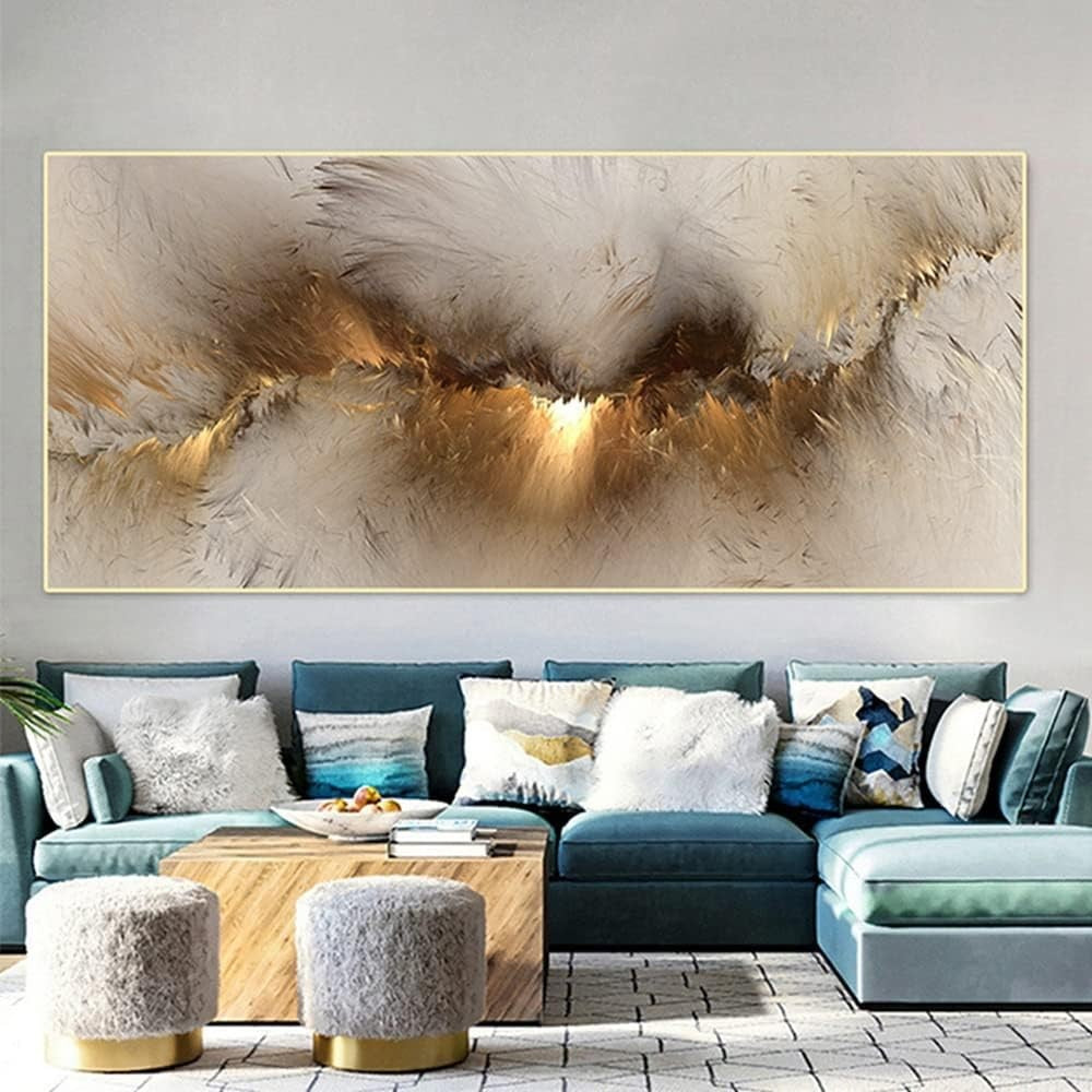 Gold Abstract Aurora Canvas Wall Art – Large Modern XXL 40x80cm Print