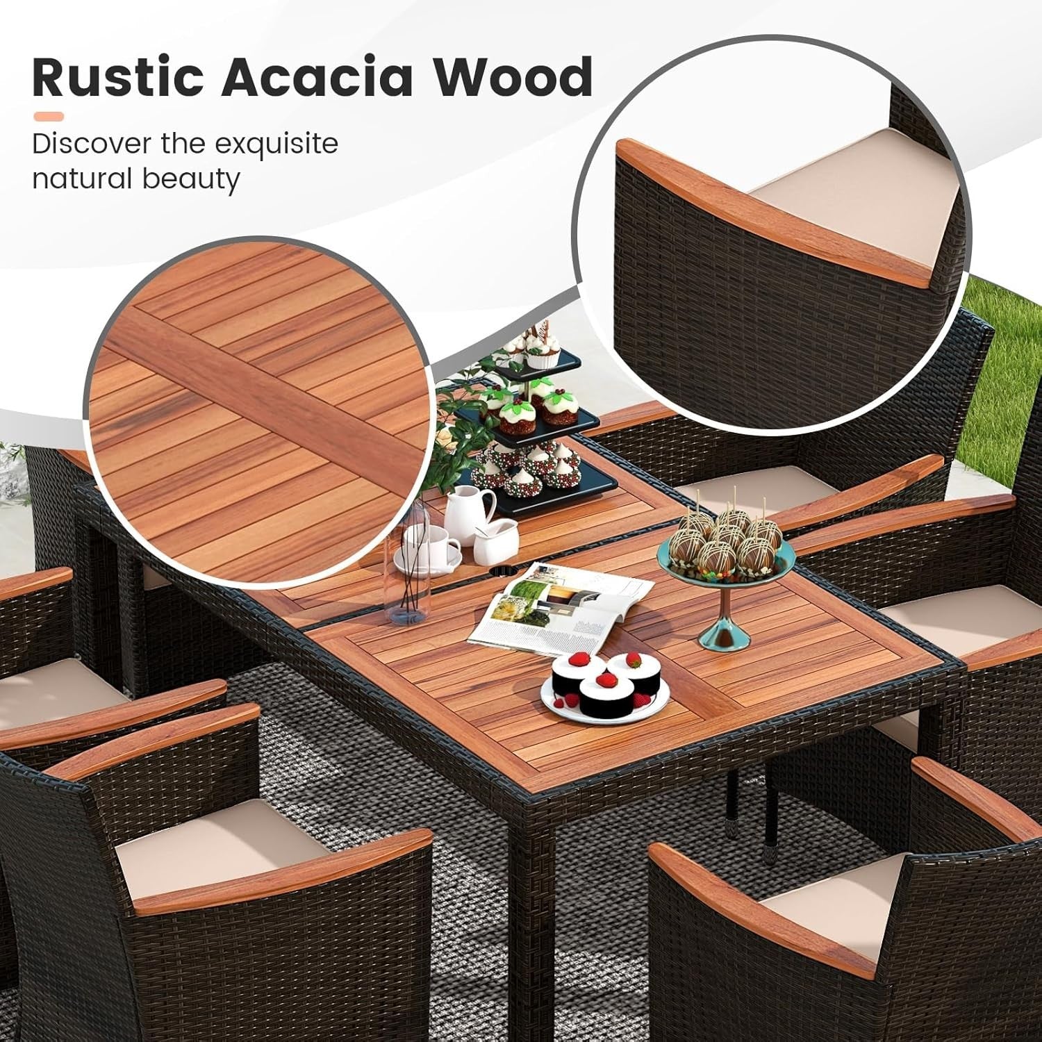 7PC Rattan Garden Dining Set Outdoor Table & Cushioned Chairs Patio