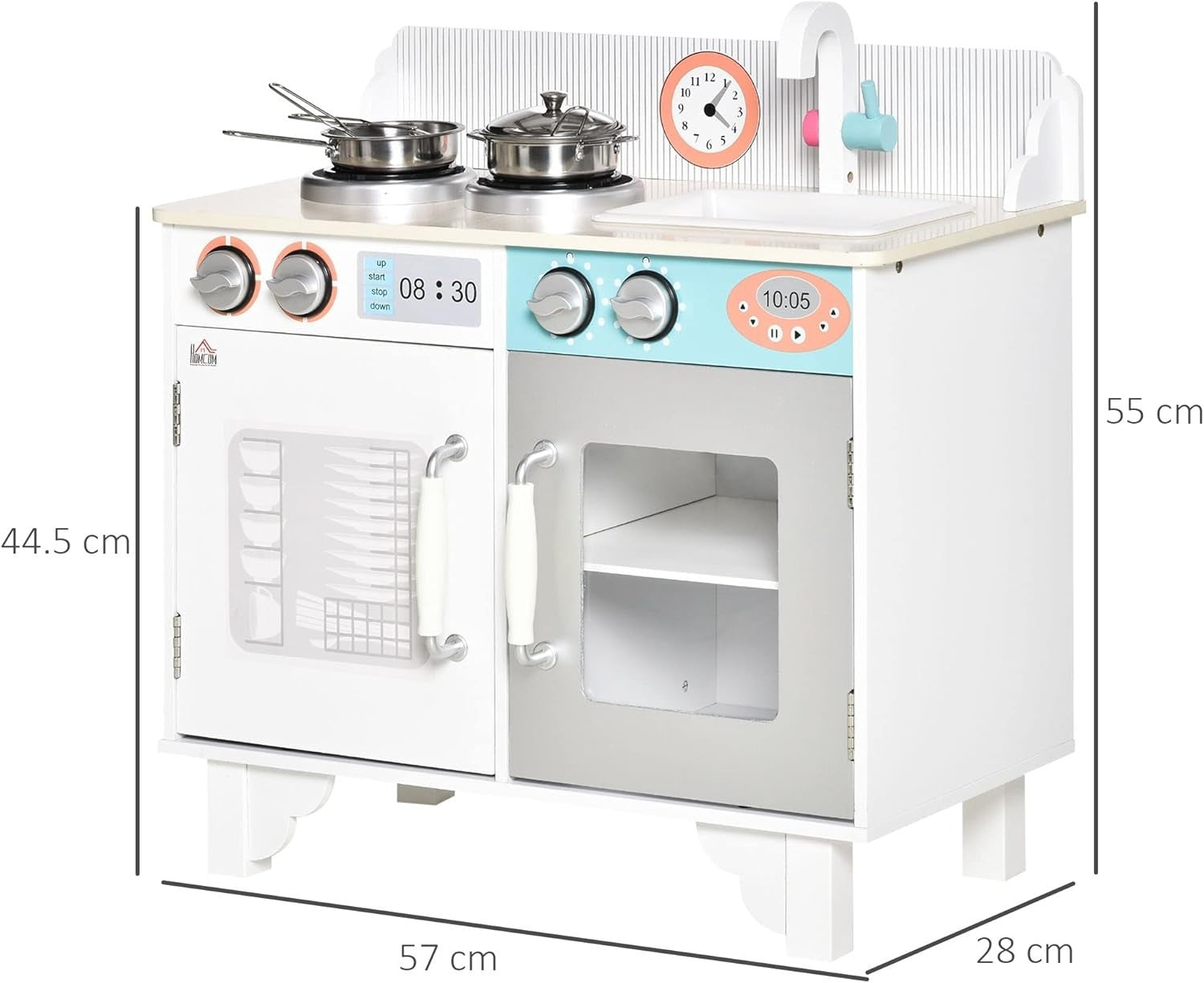 Kids Wooden Play Kitchen Toy Set w/ Sink Pots Storage White
