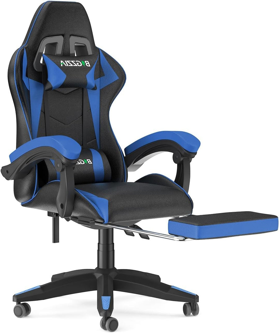 Ergonomic Gaming Chair Recliner w/ Footrest Lumbar Support Blue
