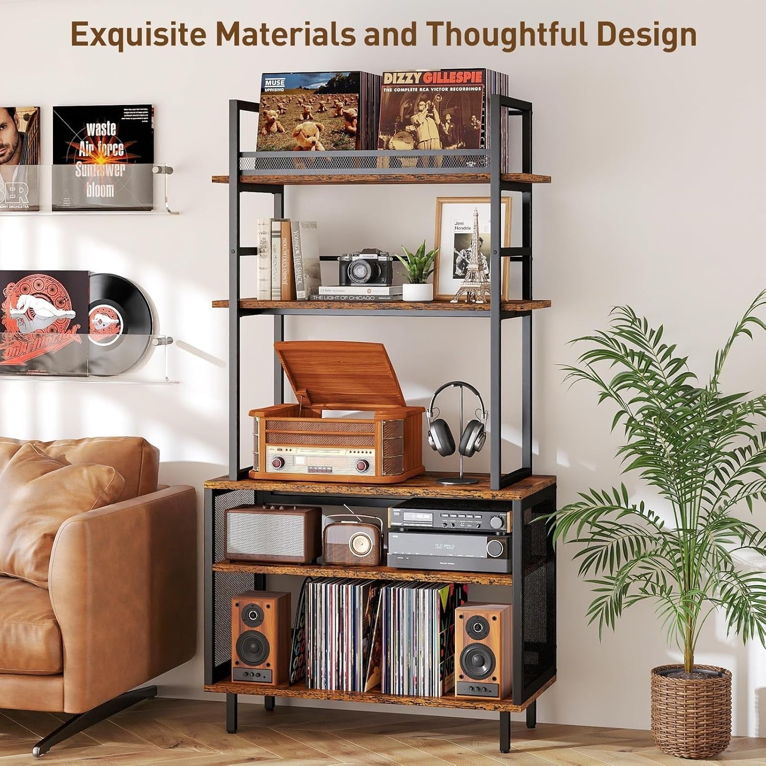 5 Tier Record Player Stand Vinyl Storage Rack Holds 400+ Albums