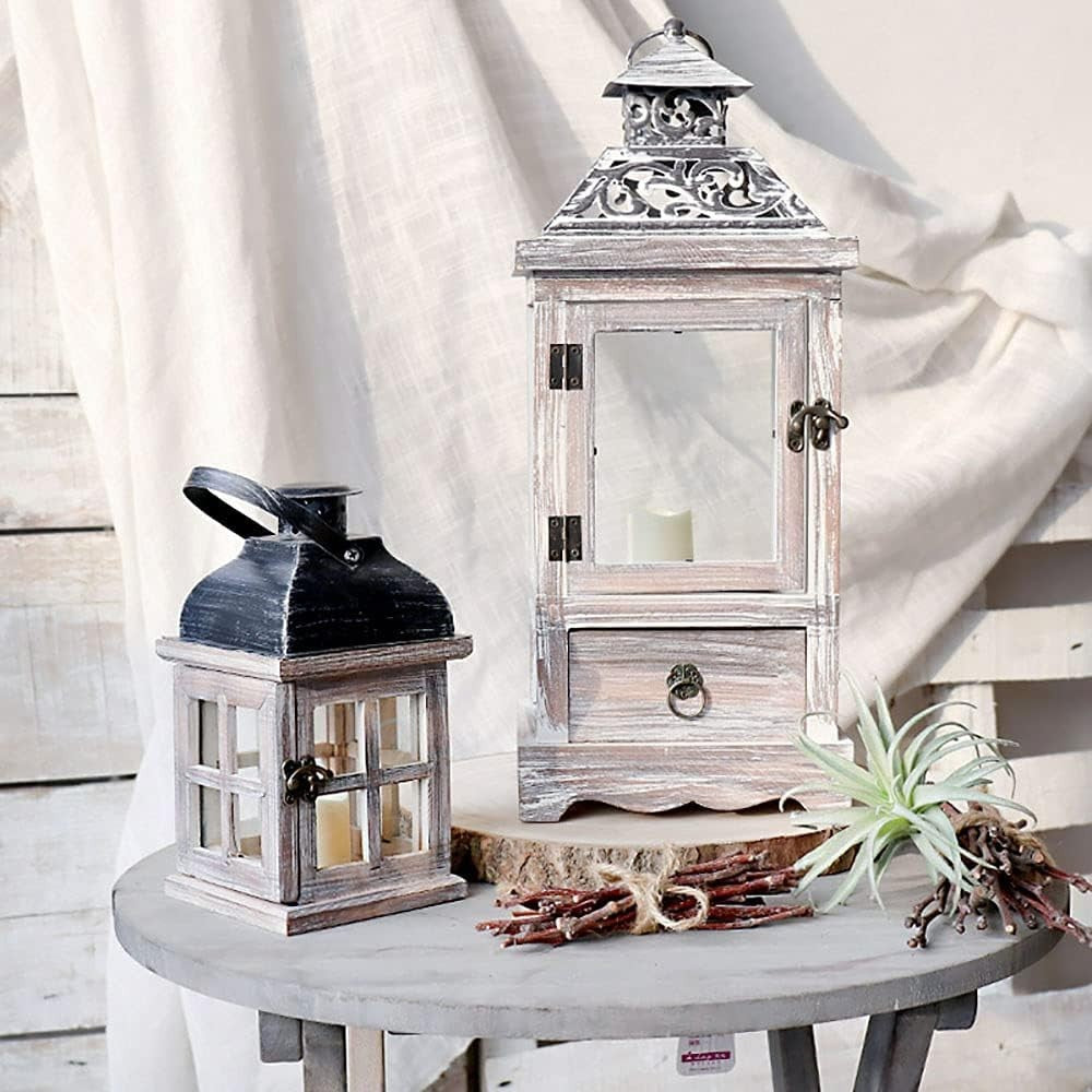 Handmade Retro Decorative Lantern Metal Candle Holder for Garden Porch Table