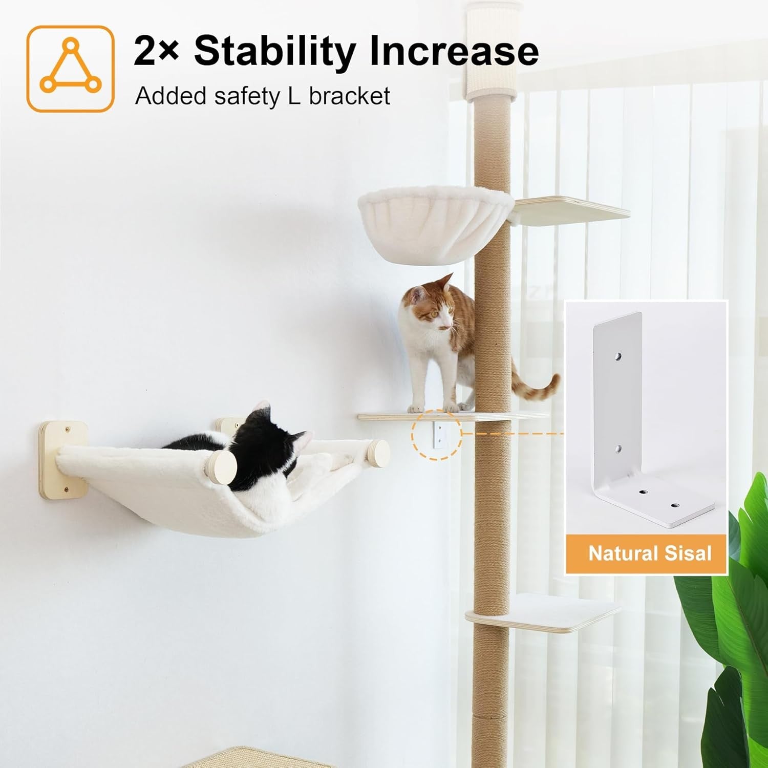 Natural Wood Floor to Ceiling Cat Tree Adjustable Height Scratching Tower
