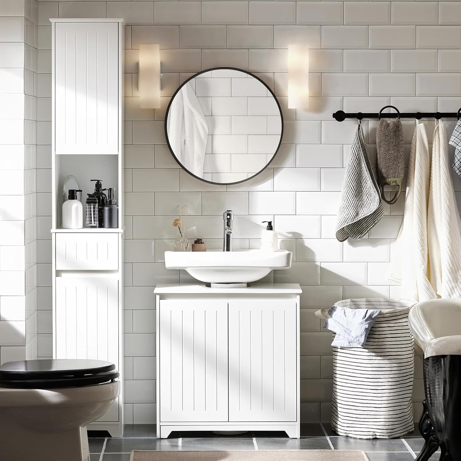White Under Sink Bathroom Cabinet 2 Door Vanity Storage Unit for Pedestal Sinks
