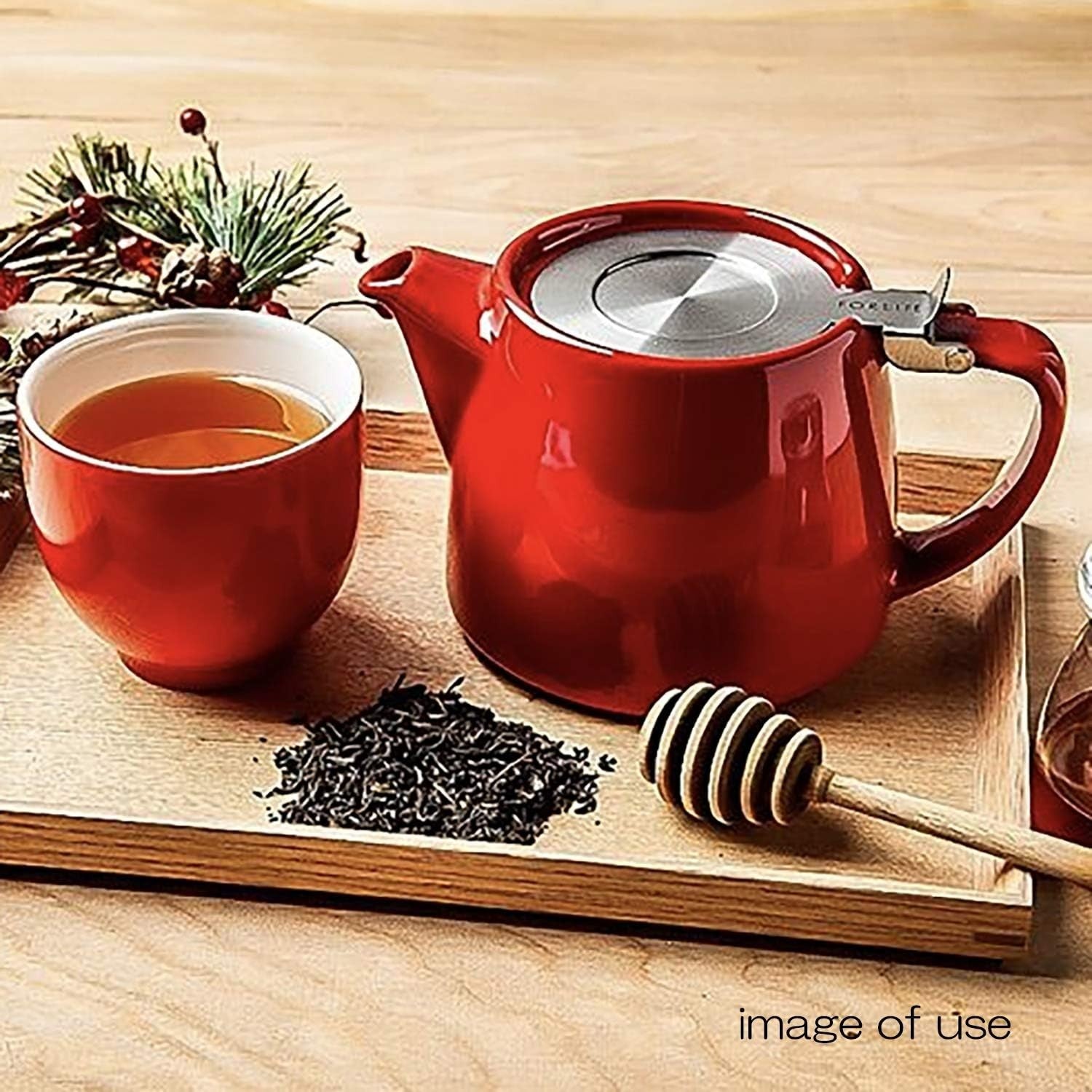 Red Teapot 18oz 510ml Porcelain Tea Pot with Lid Dishwasher Safe