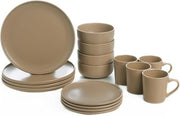 16 Piece Stoneware Dinner Set for 4 Plates Bowls Mugs Brown