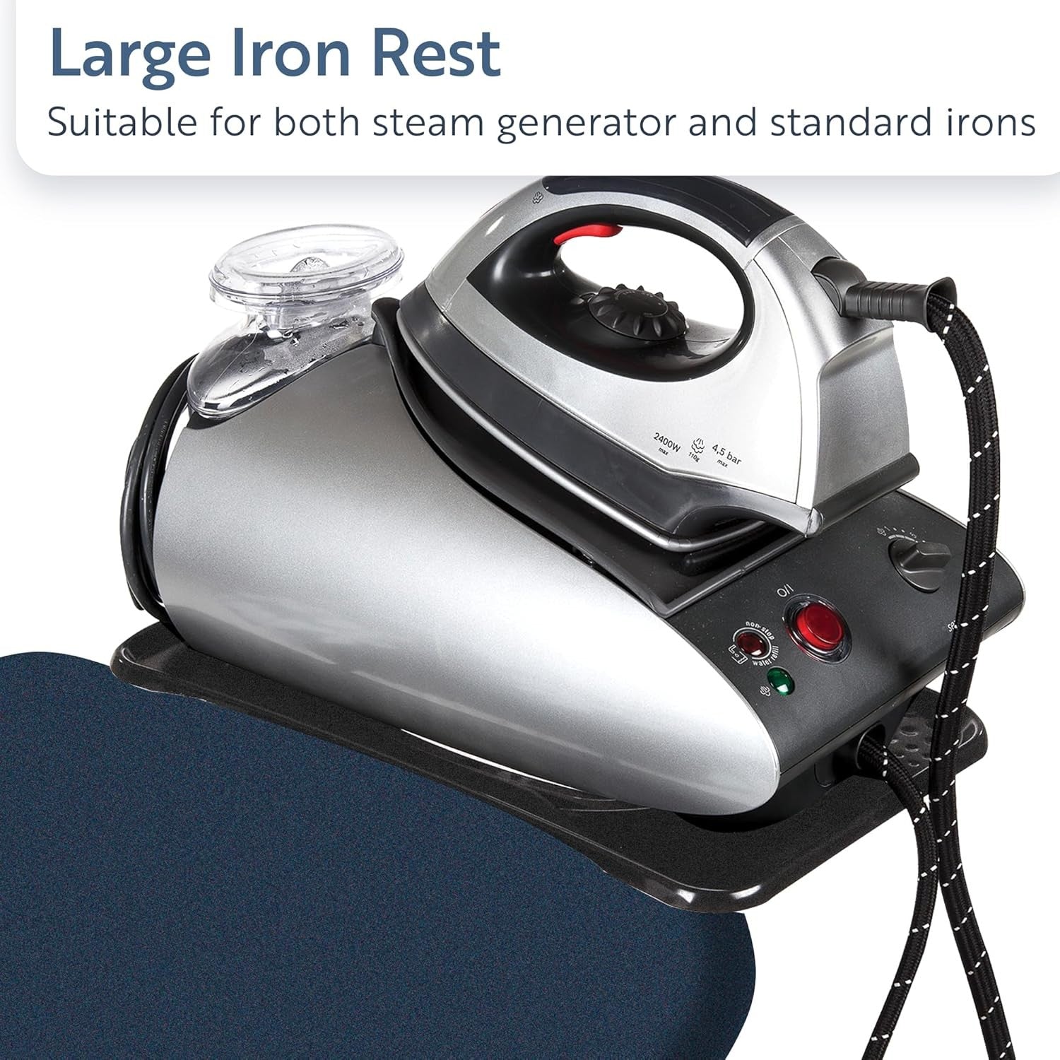 Extra Wide Ironing Board 122x43cm Steam Generator Compatible Adjustable