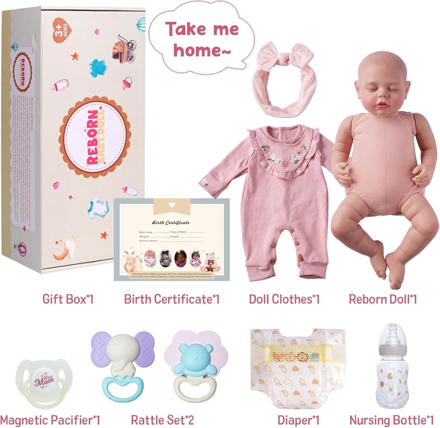 20” Reborn Baby Doll Sleeping Girl Soft Body Pink Outfit
