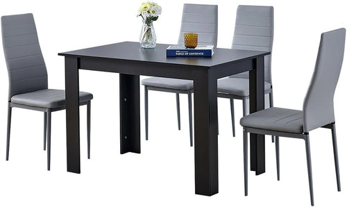 Modern 5-Piece Dining Set with Grey Leather Chairs – Compact Kitchen Table