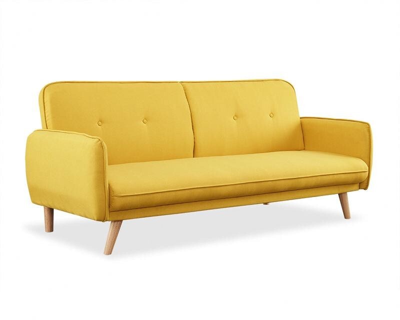 3 Seater Mustard Sofa Bed Tufted Back Clic Clac Fabric Wooden Legs