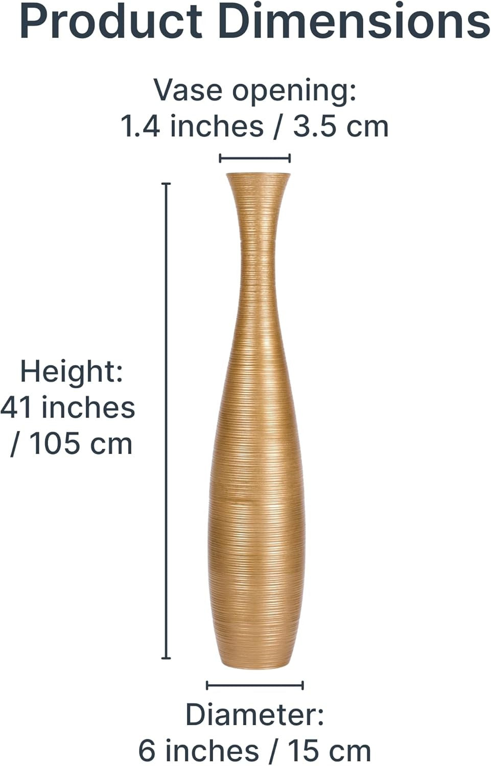 Tall Gold Floor Vase 105cm Wooden Decor for Pampas Grass Display