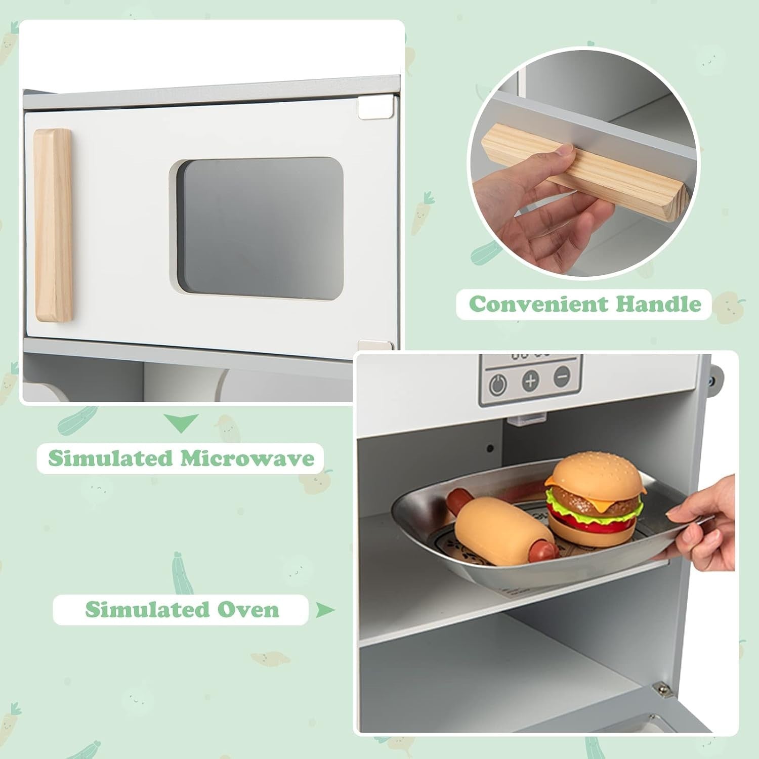 2 in 1 Kids Play Kitchen Diner Wooden Pretend Cooking Toy Grey White