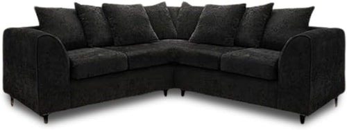 Black Chenille 2C2 Corner Sofa – Modern 5 Seater Scatter Back Couch