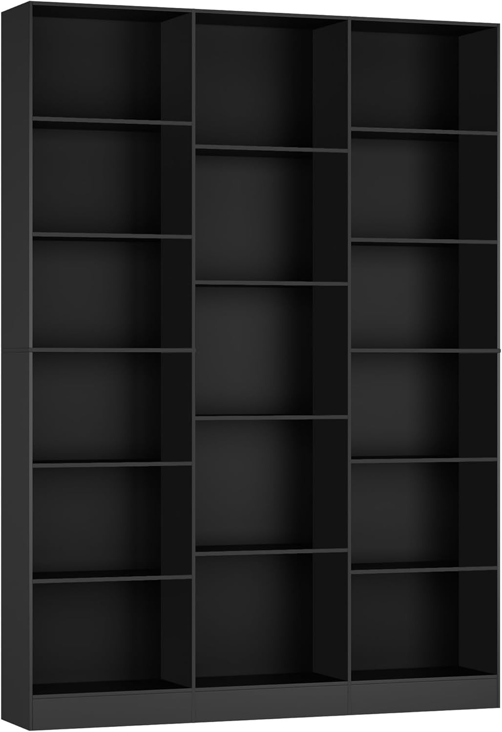 Tall Black 6-Tier Bookshelf with 17 Compartments Modern Display Storage Unit