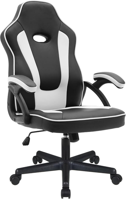 Ergonomic Recliner Office Chair White Faux Leather Lumbar Support High Back