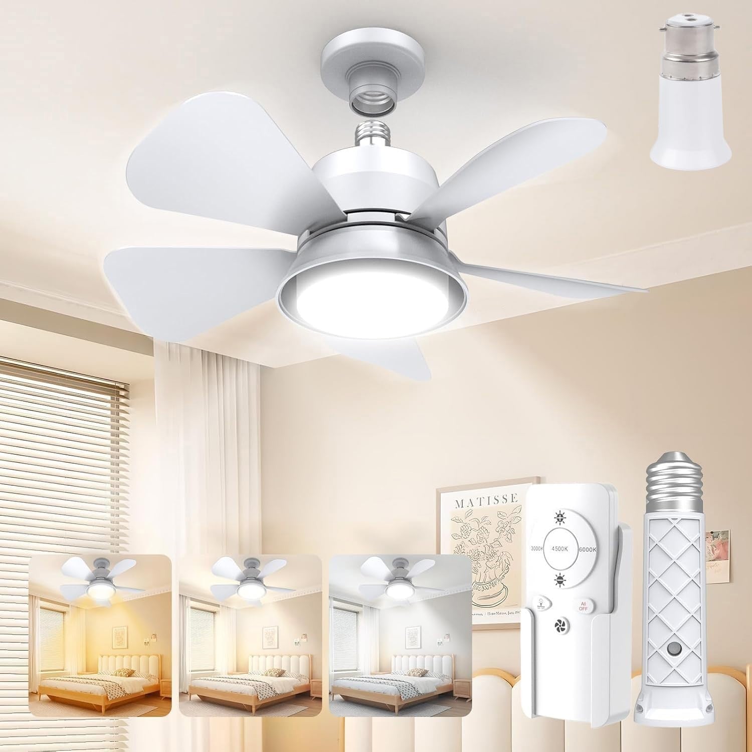 Ceiling Fan LED Light, E27/B22d Base, 3 Speeds, Dimmable, Remote Control