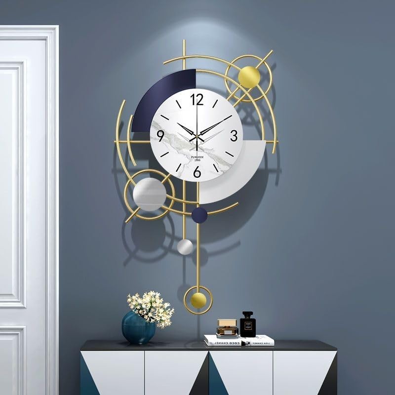 Gold Wall Clock with Pendulum Silent Sweep 70cm Modern Luxury Decor