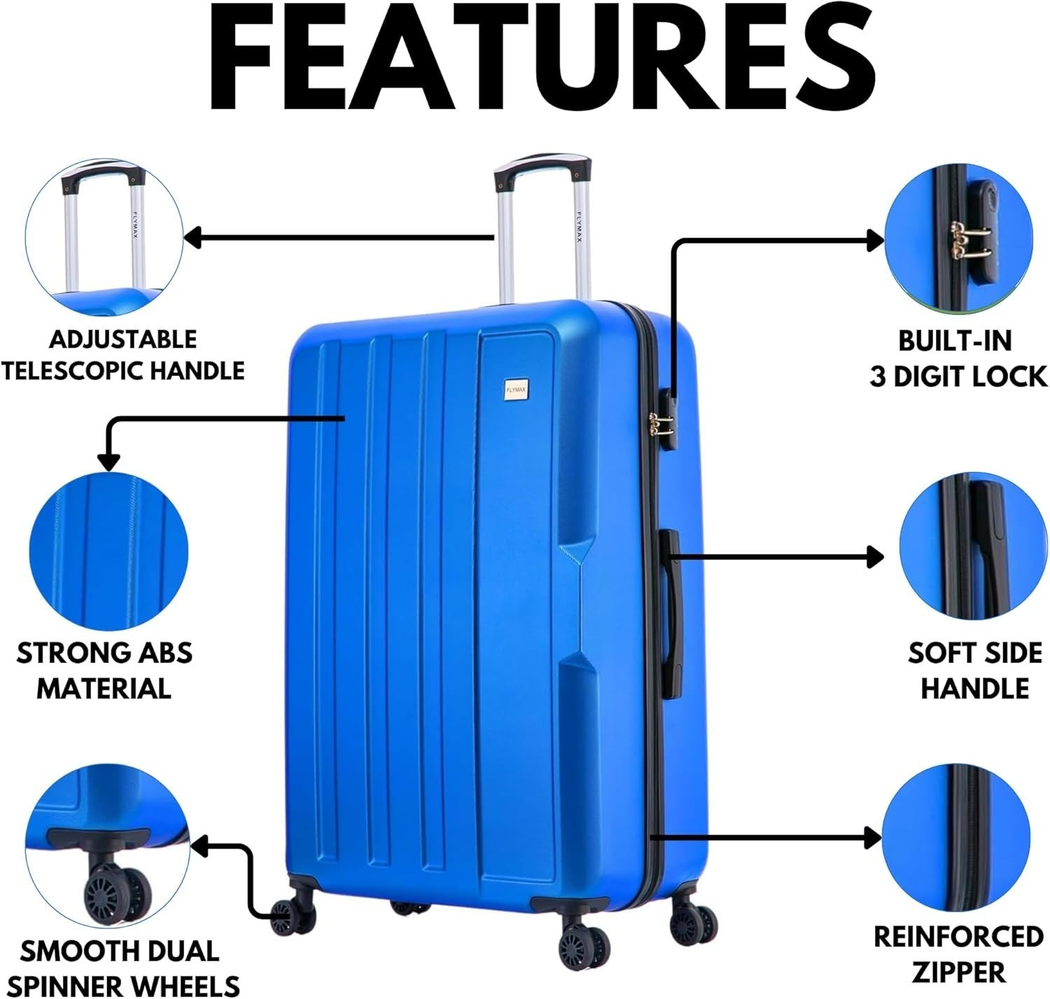 Medium Hold Luggage Case 24 Inch ABS Hard Shell Ultra Light 4 Wheel Spinner
