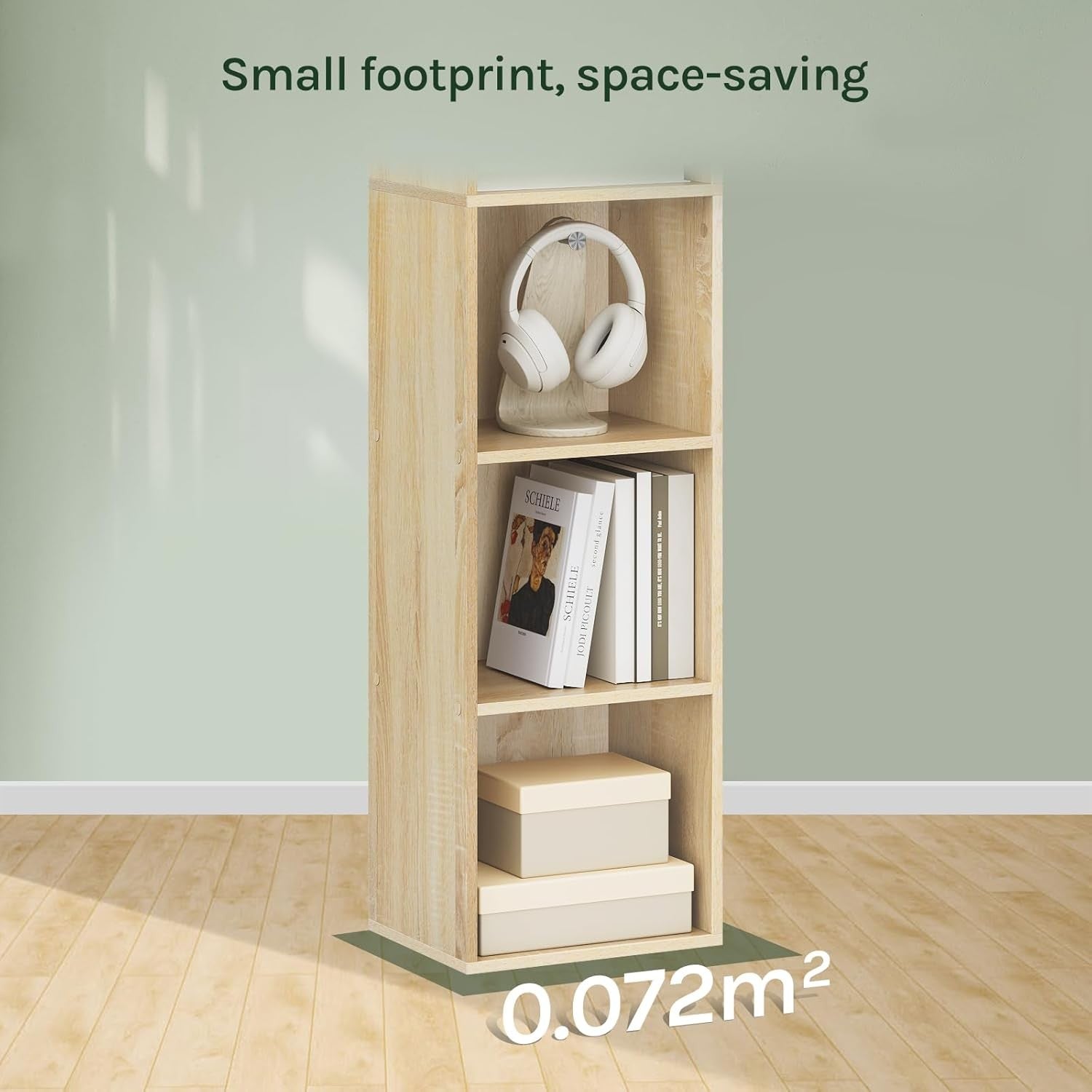 Tall Oak Bookcase 6 Cube Shelf Unit Modern Slim Storage for Living Room Bedroom