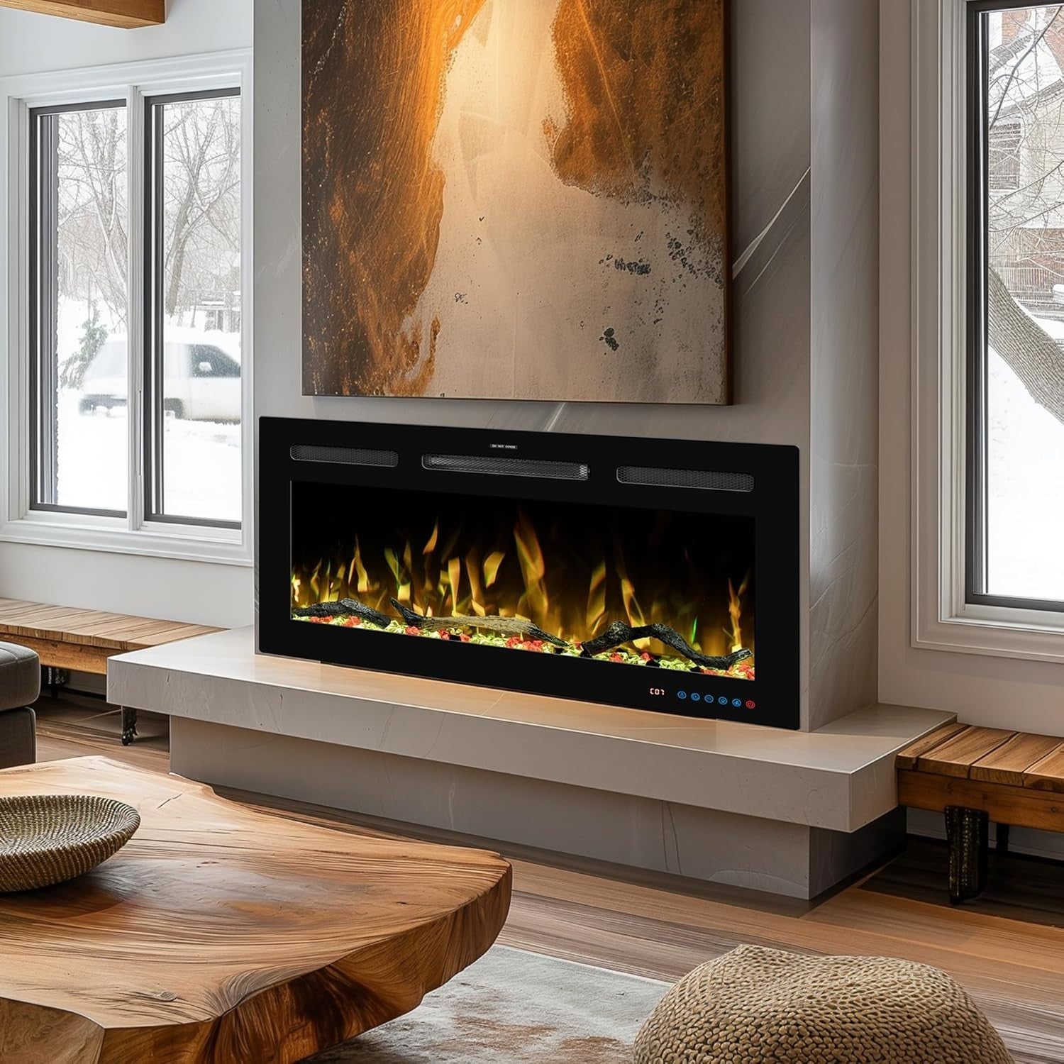 91cm WiFi Electric Fireplace Insert, Recessed Wall Mount, 13 Flame Colors