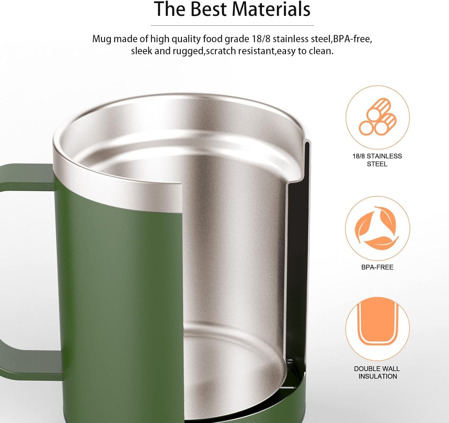 Self Heating Mug Set 355ml 55°C Coffee Warmer Green