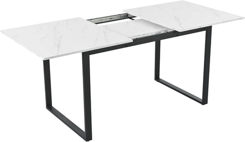 Extendable Marble Dining Table 140–180cm Metal Frame Modern Space Saver