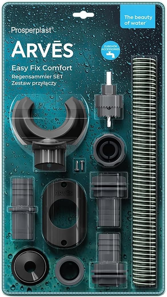 280L Garden Water Butt with Tap & Connector Kit, Anthracite, Cylindrical Design