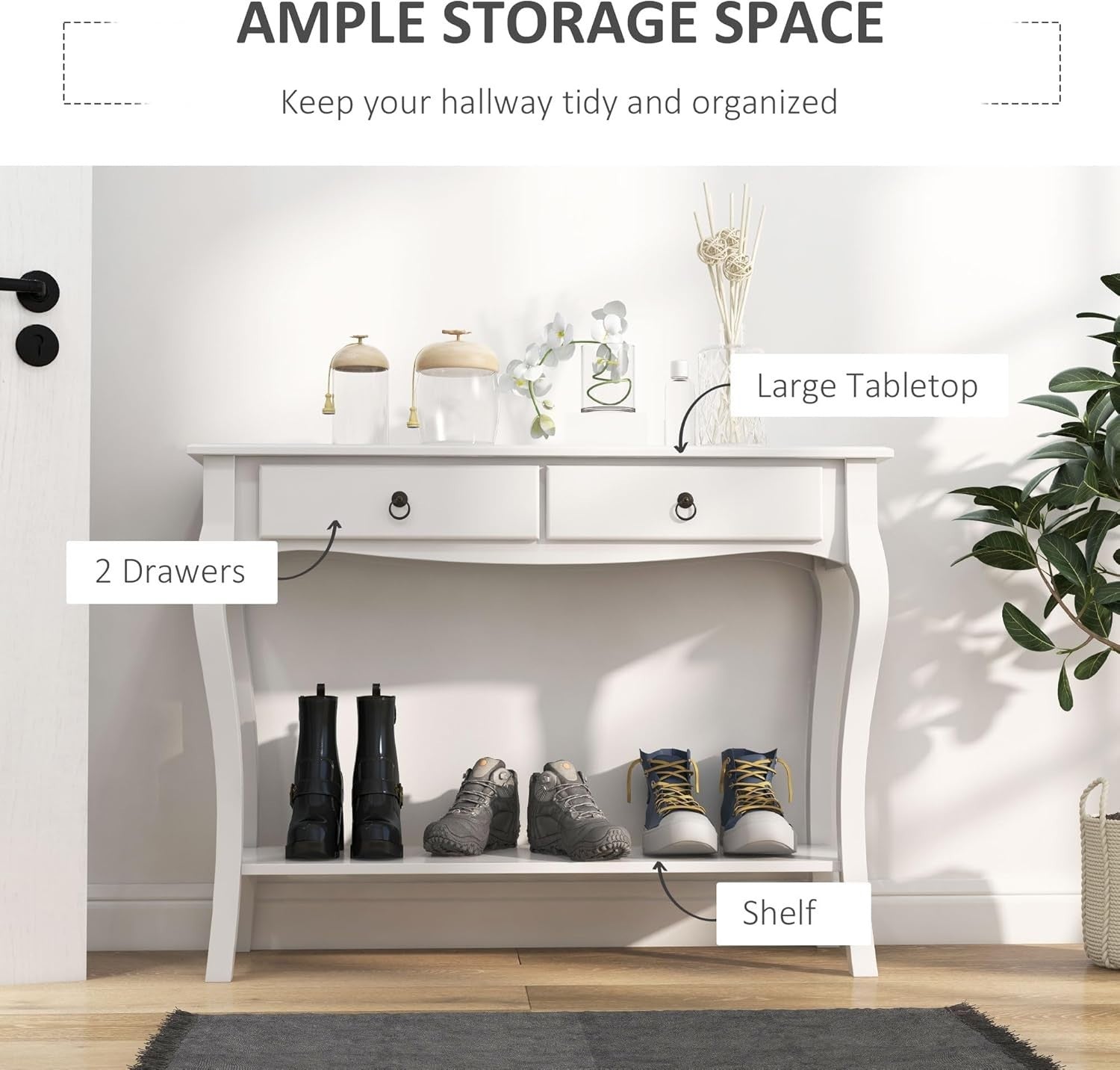 Modern Console Table with Storage Drawers & Shelf – Elegant Living Room Desk