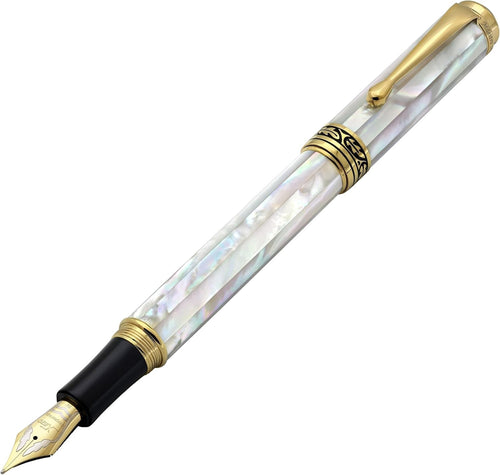 Luxury White Mother of Pearl Fountain Pen Medium-Fine Nib Refillable 145mm