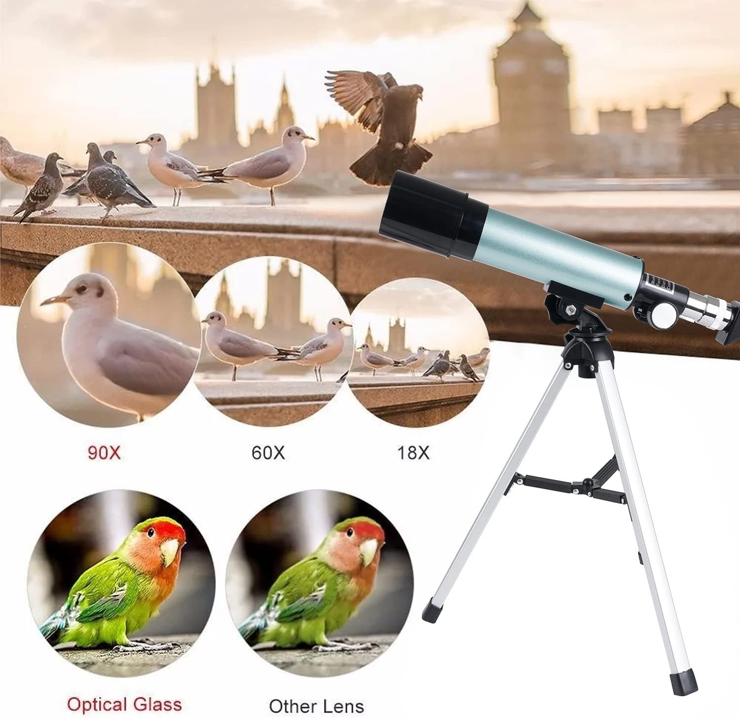 Kids 50mm Astronomical Telescope 90X Blue Refractor with Tripod Beginner Set