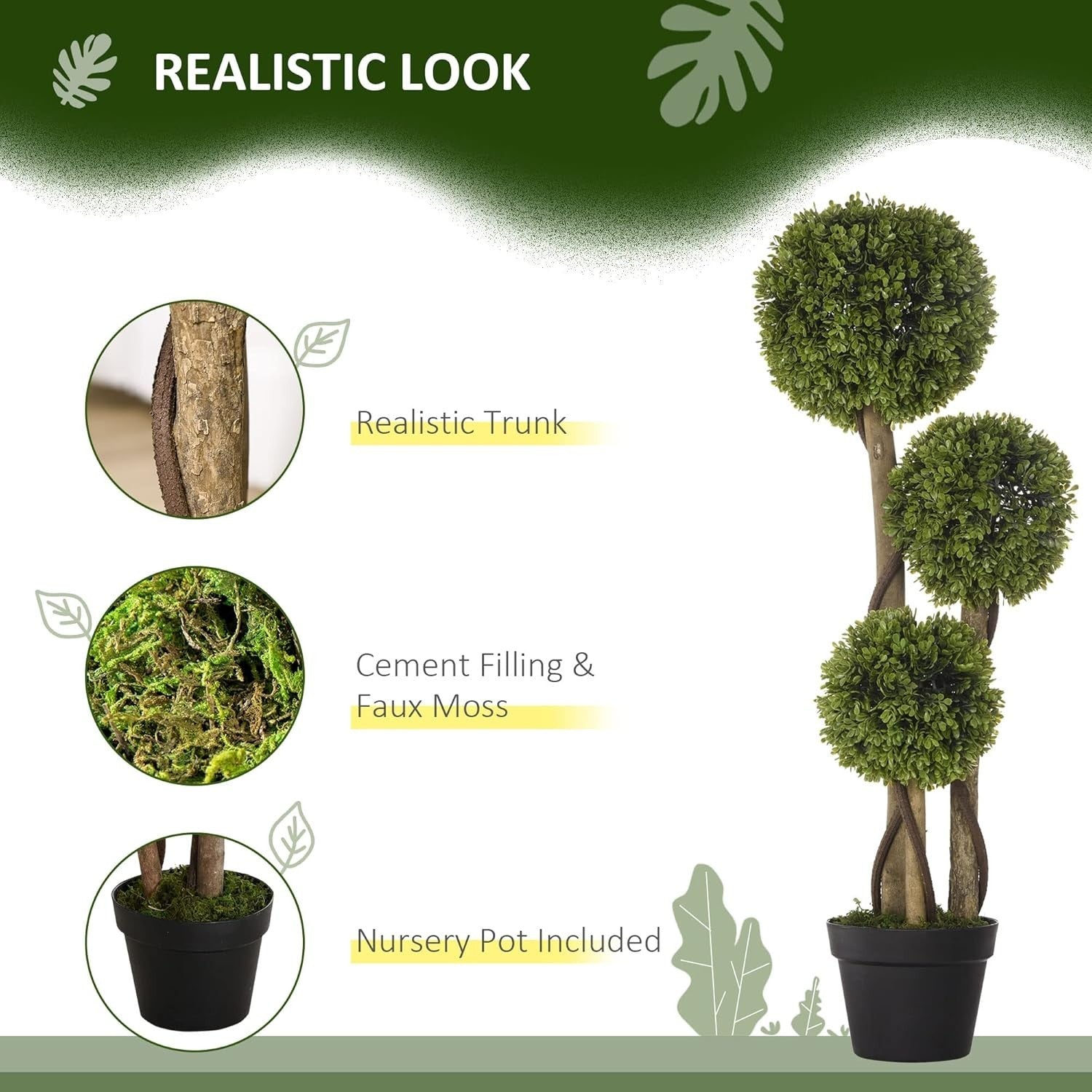 Set of 2 90cm Boxwood Topiary Trees Faux Plant UV Resistant Indoor Outdoor Décor